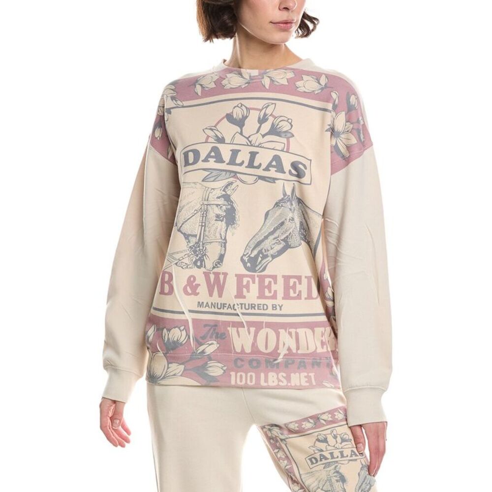 Nu Vintage Womens  Dallas B W Feed Crewneck Pullover, Beige